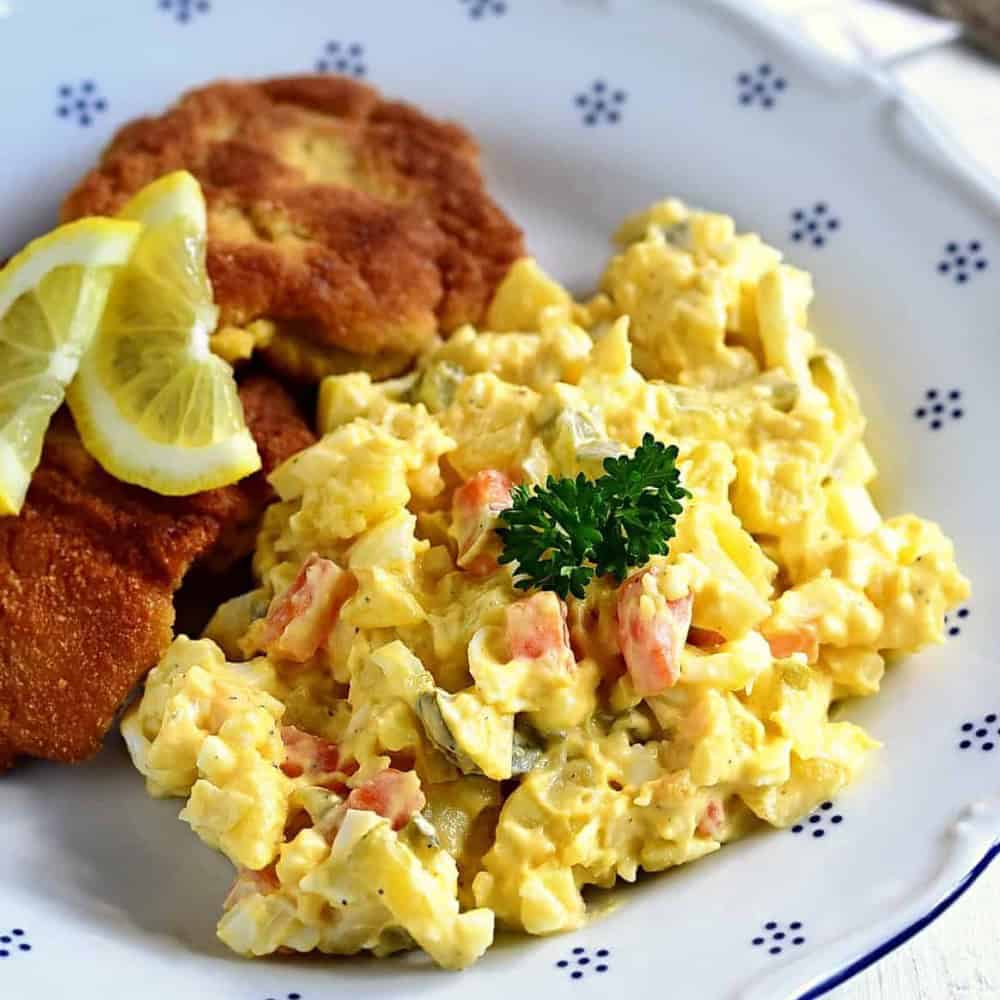 Czech řízek schnitzel served with potato salad.