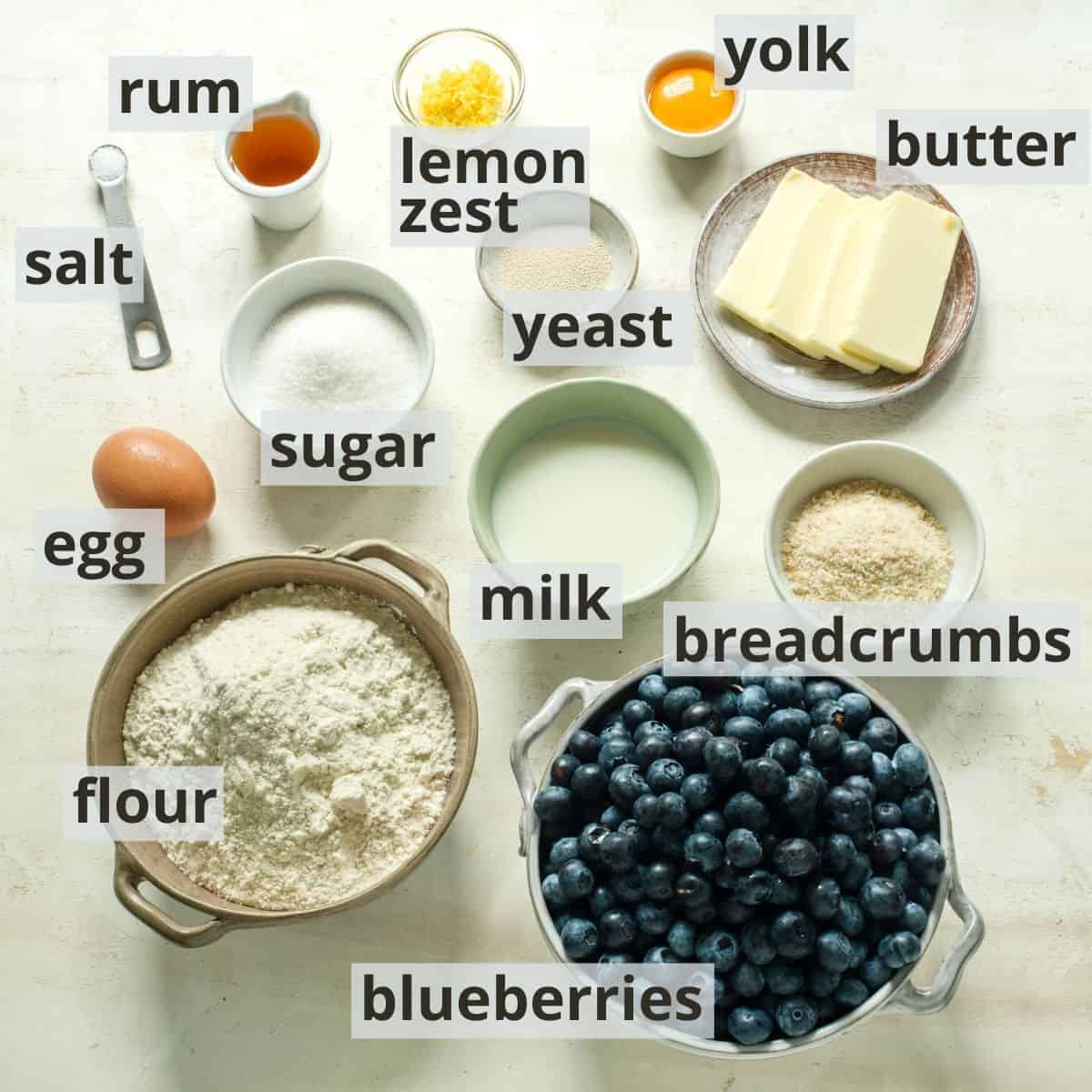 Labeled ingredients for Wallachian frgal kolache.