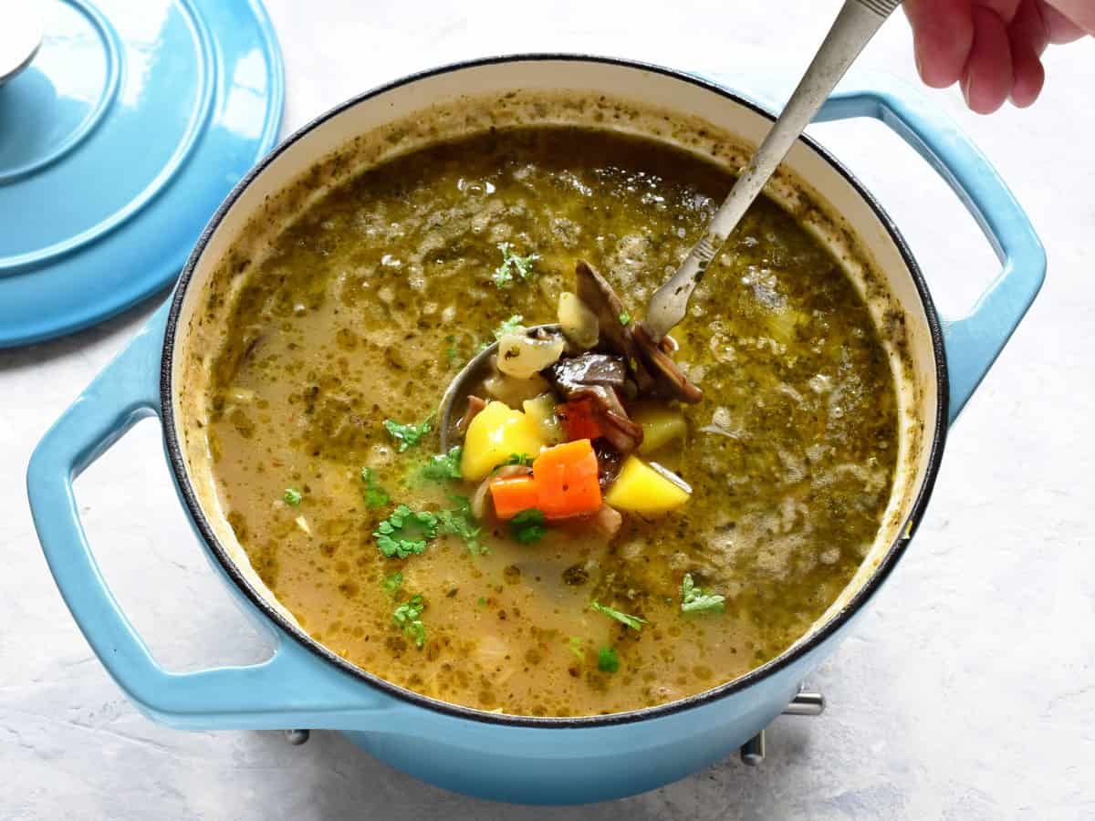 czech bramboracka potato soup in a pot