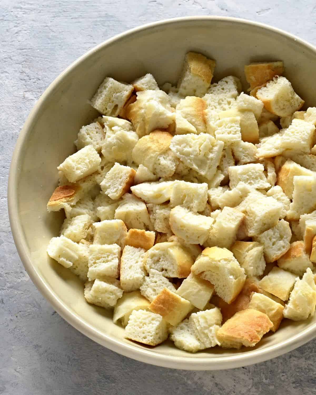cubed white bread soaked in milk