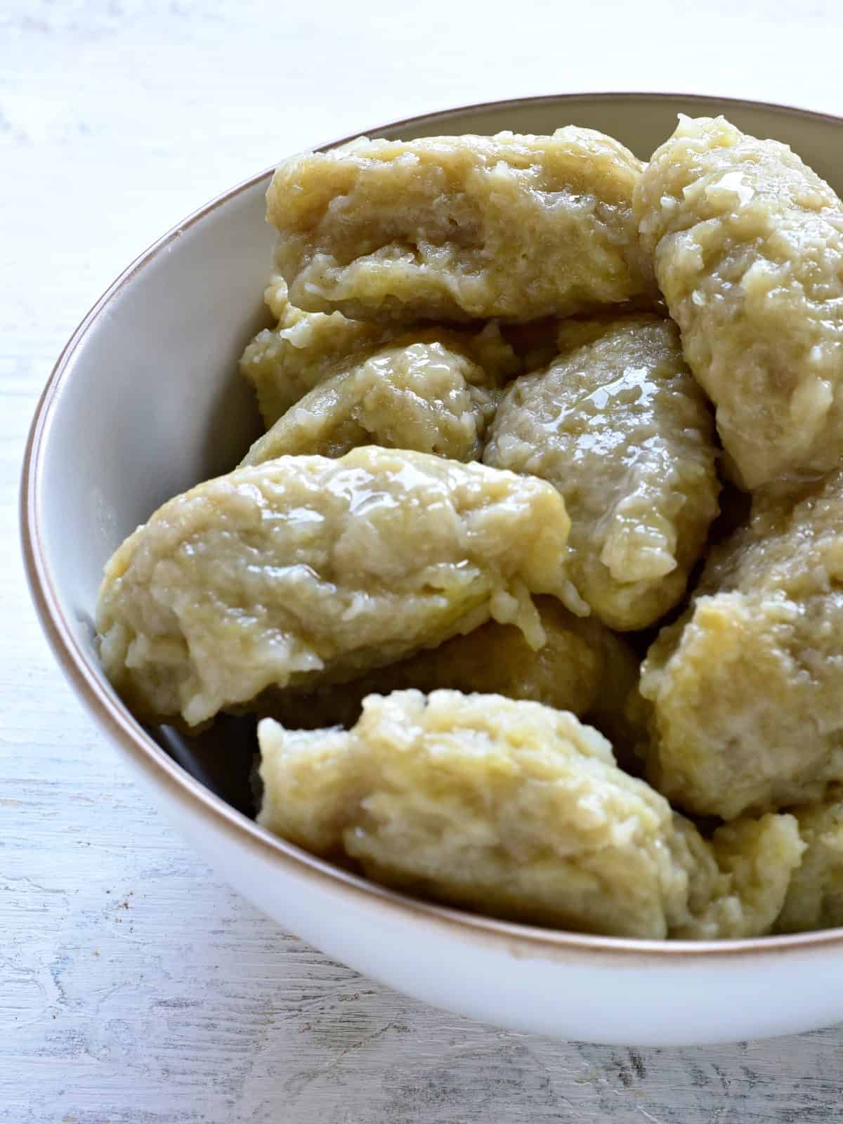 czech chlupaté knedlíky dumplings in a bowl