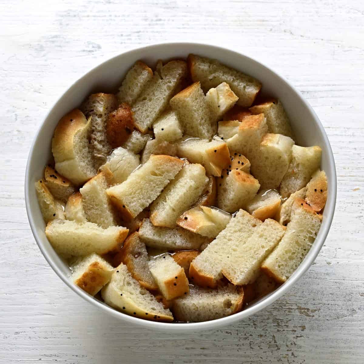 white bread in a bowl soaked in water