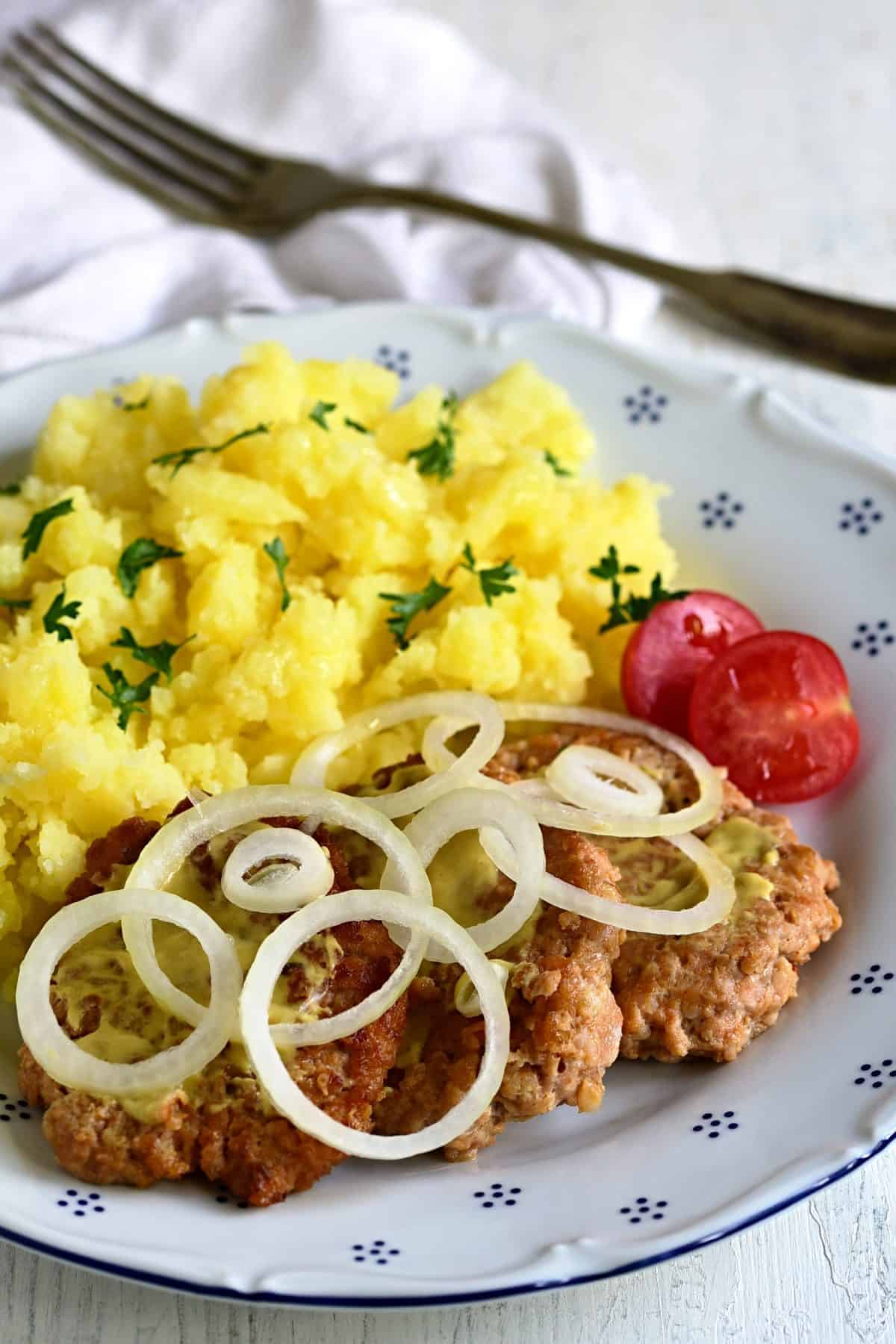 pork patties czech vepřenky served with potatoes