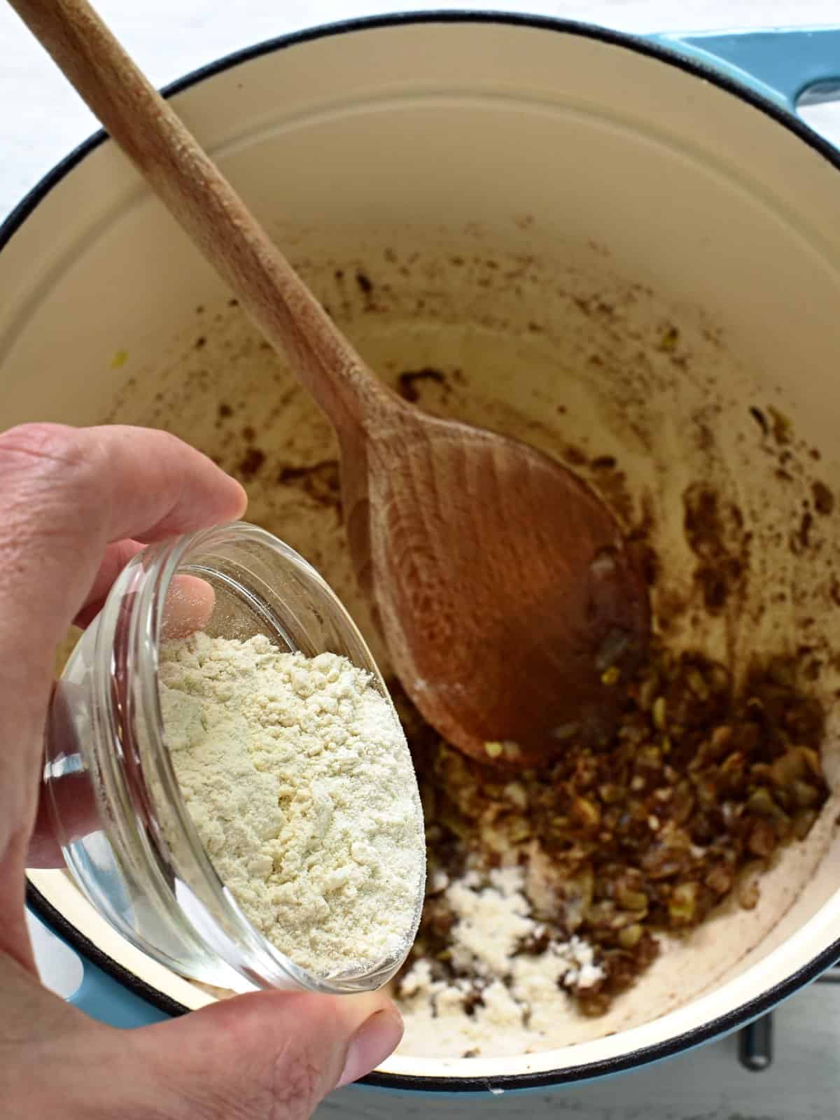 adding flour