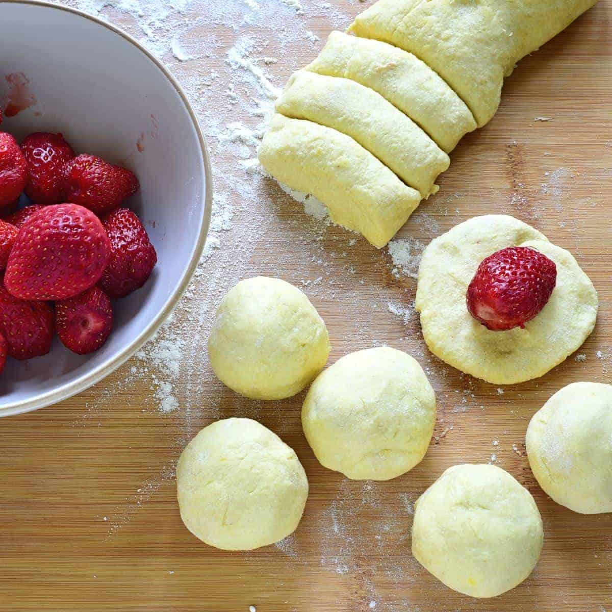 making strawberry dumplings