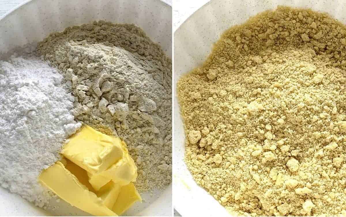 making crumbles czech drobenka