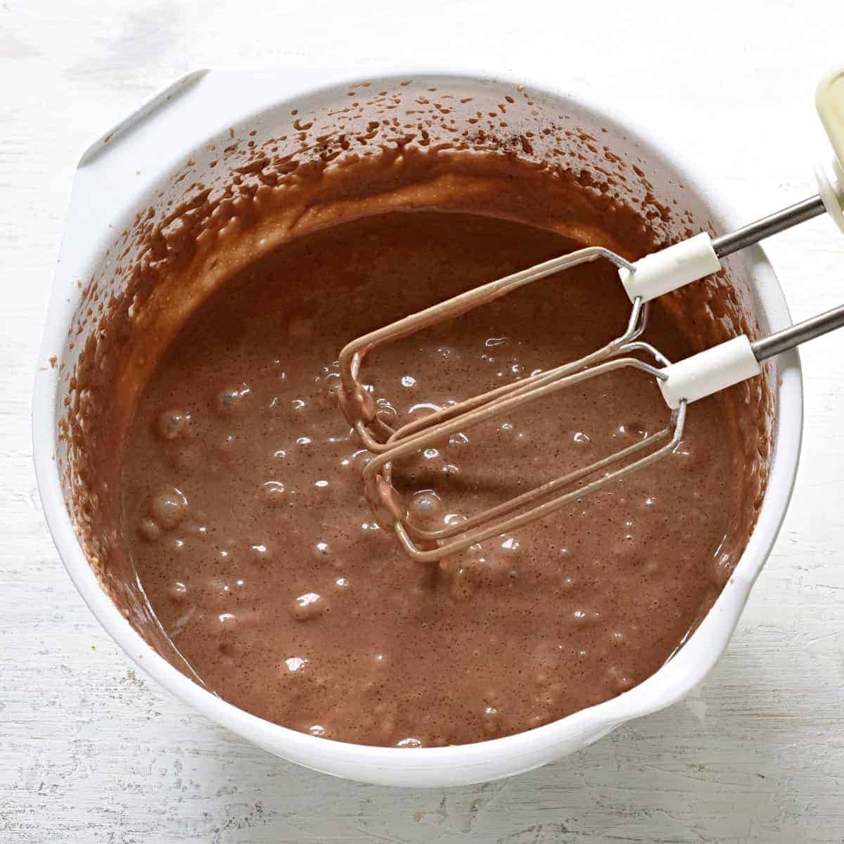 Batter with cocoa for buttermilk cake.