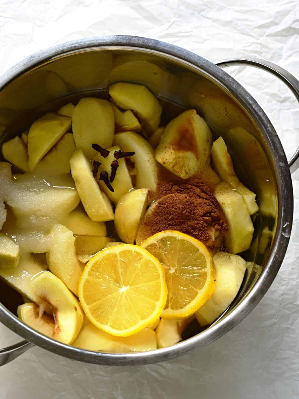 Making apple compote.
