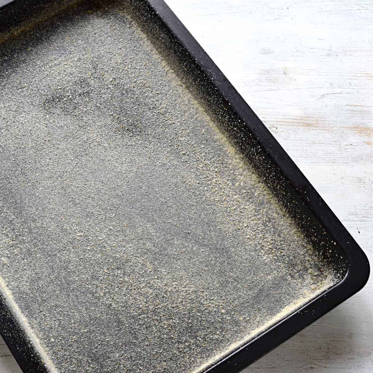 Prepared baking sheet for a buttermilk cake.