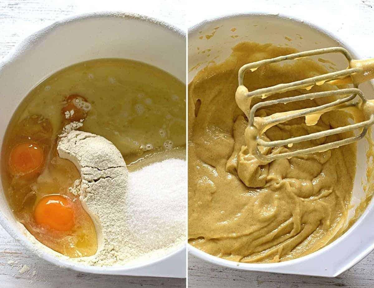Making semi-liquid batter for cake.