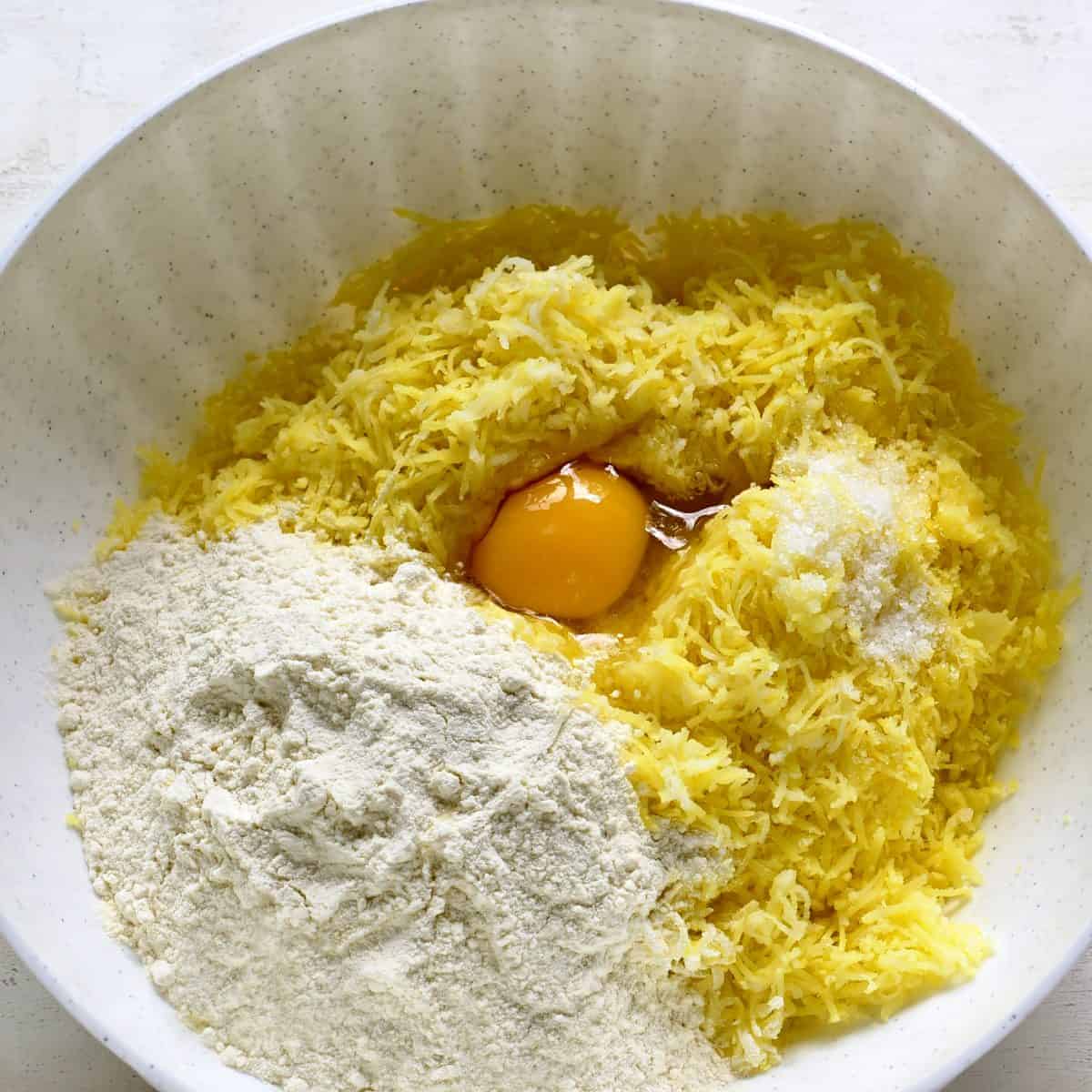 Making potato dough.