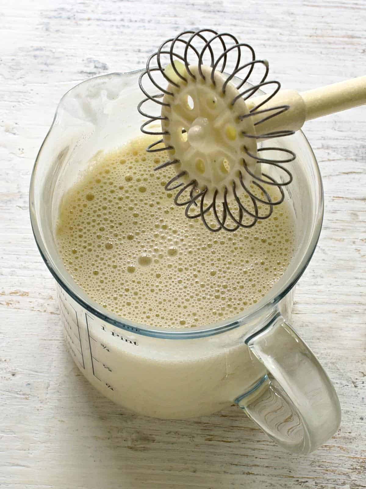 Milk whisked with flour.