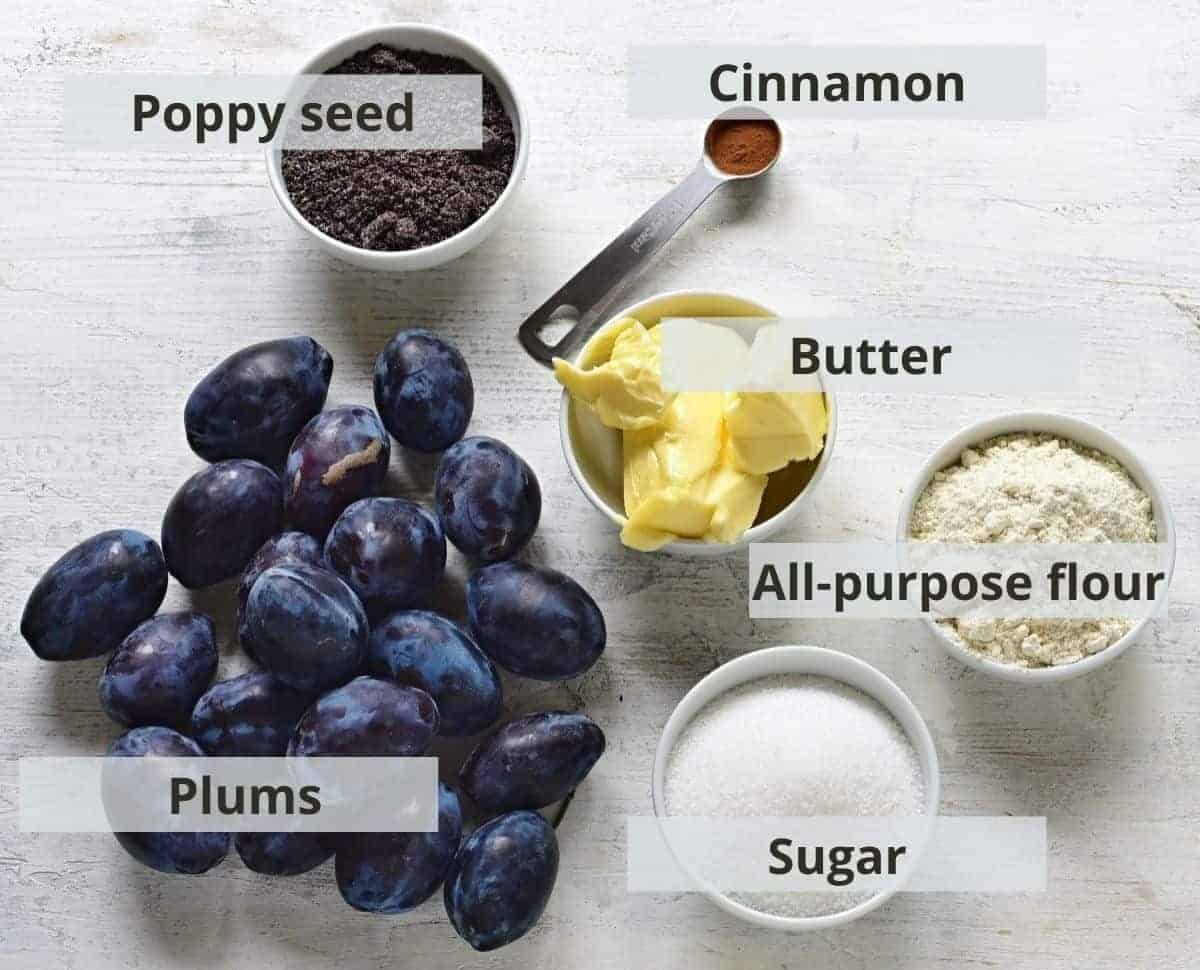 Plum layer ingredients - for Zwetschgenkuchen