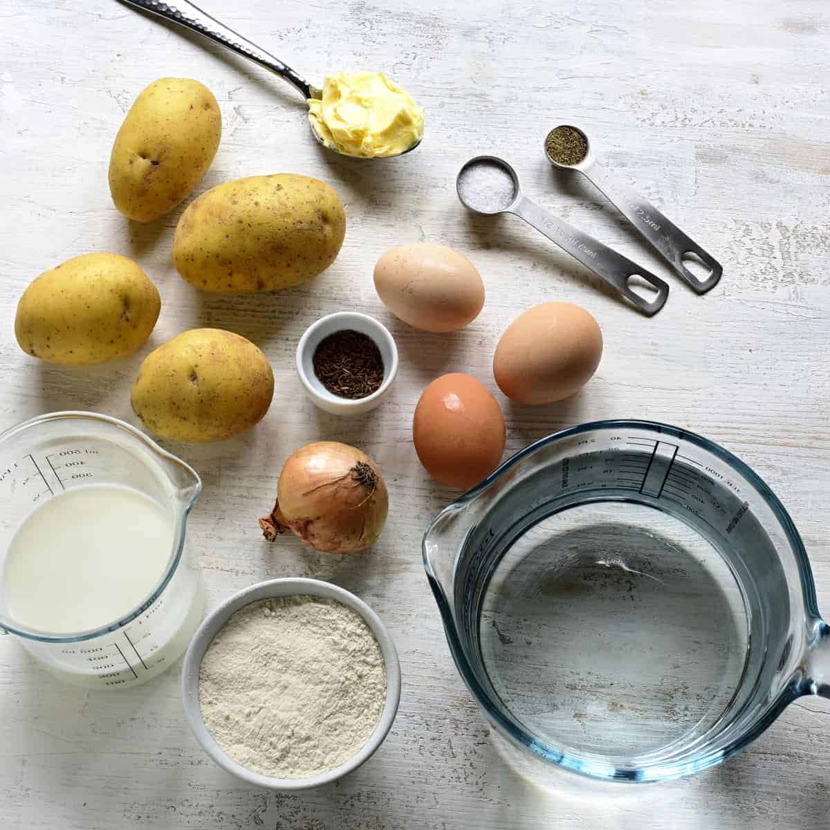 Creamy potato sauce ingredients.