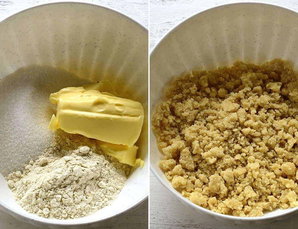 Making streusel topping.