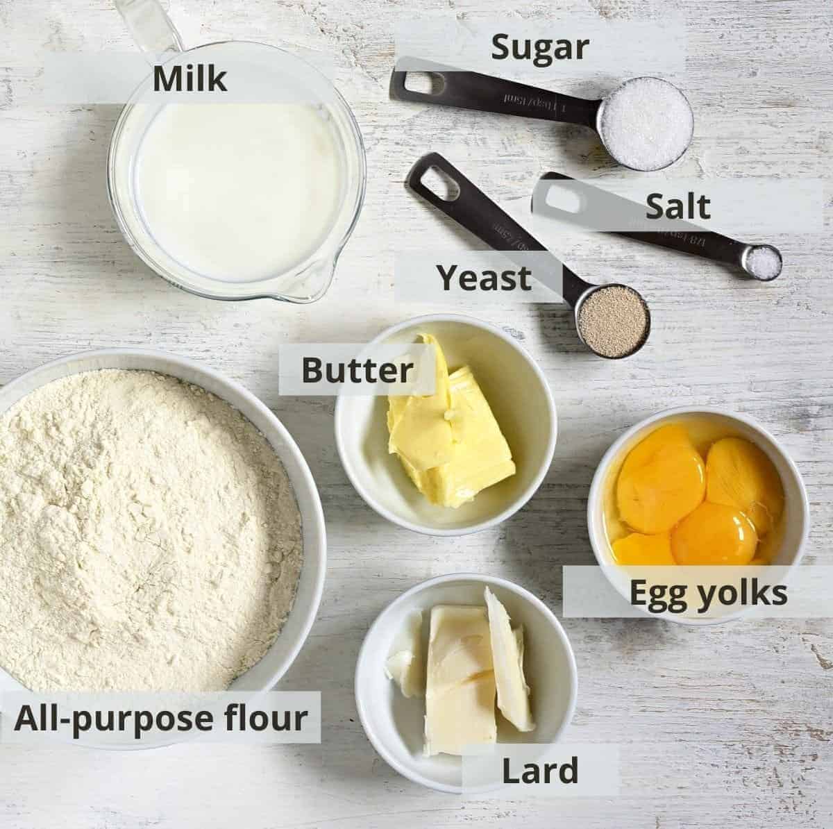 Czech trdelník pastry ingredients.