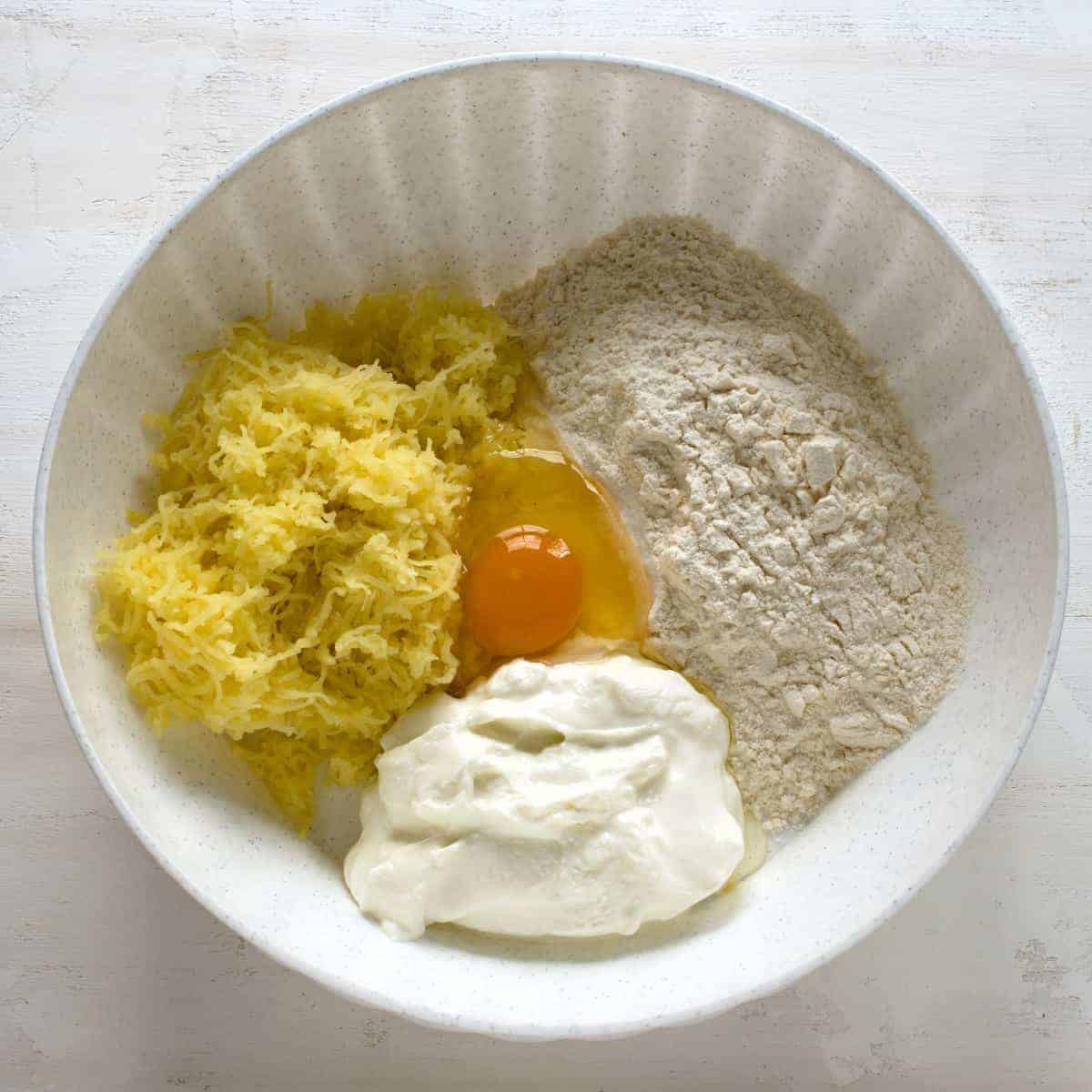 Making dough for plum dumplings.