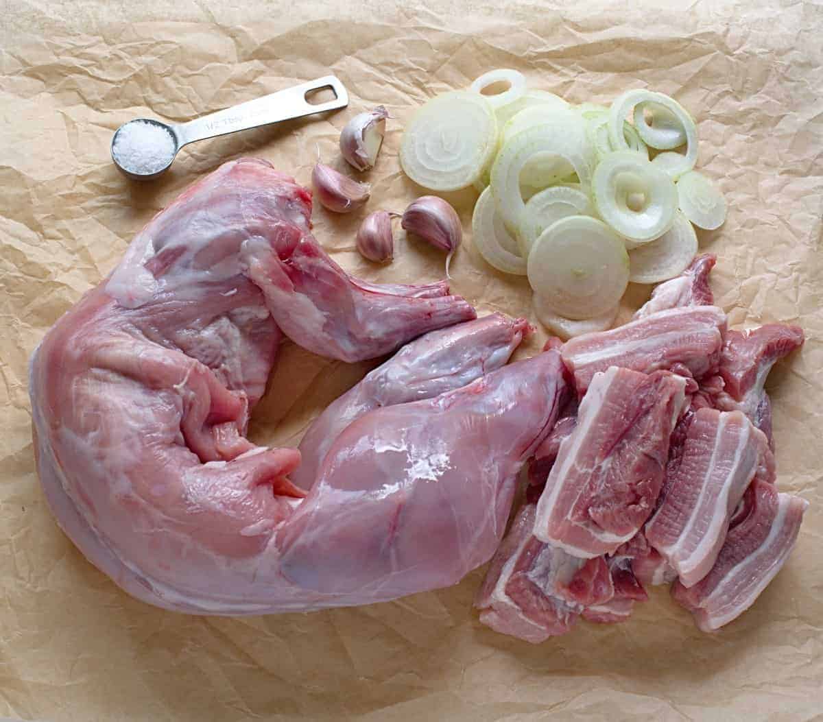 Ingredients for a rabbit roast.