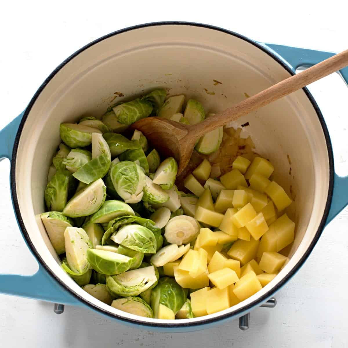 Cooking Czech brussels sprouts soup.