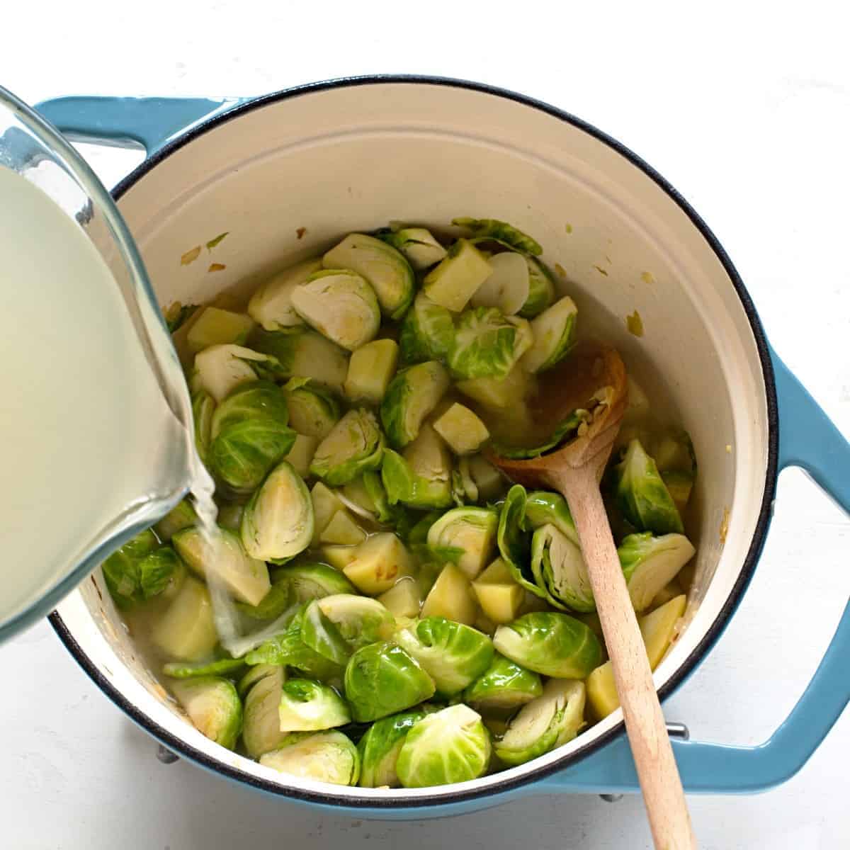 Making brussels sprouts soup.