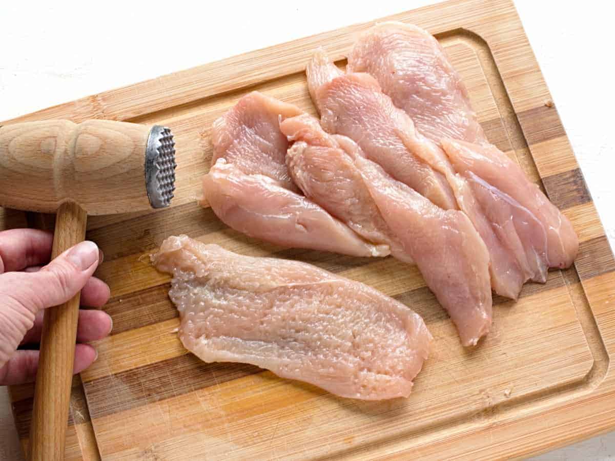 Making chicken schnitzels.
