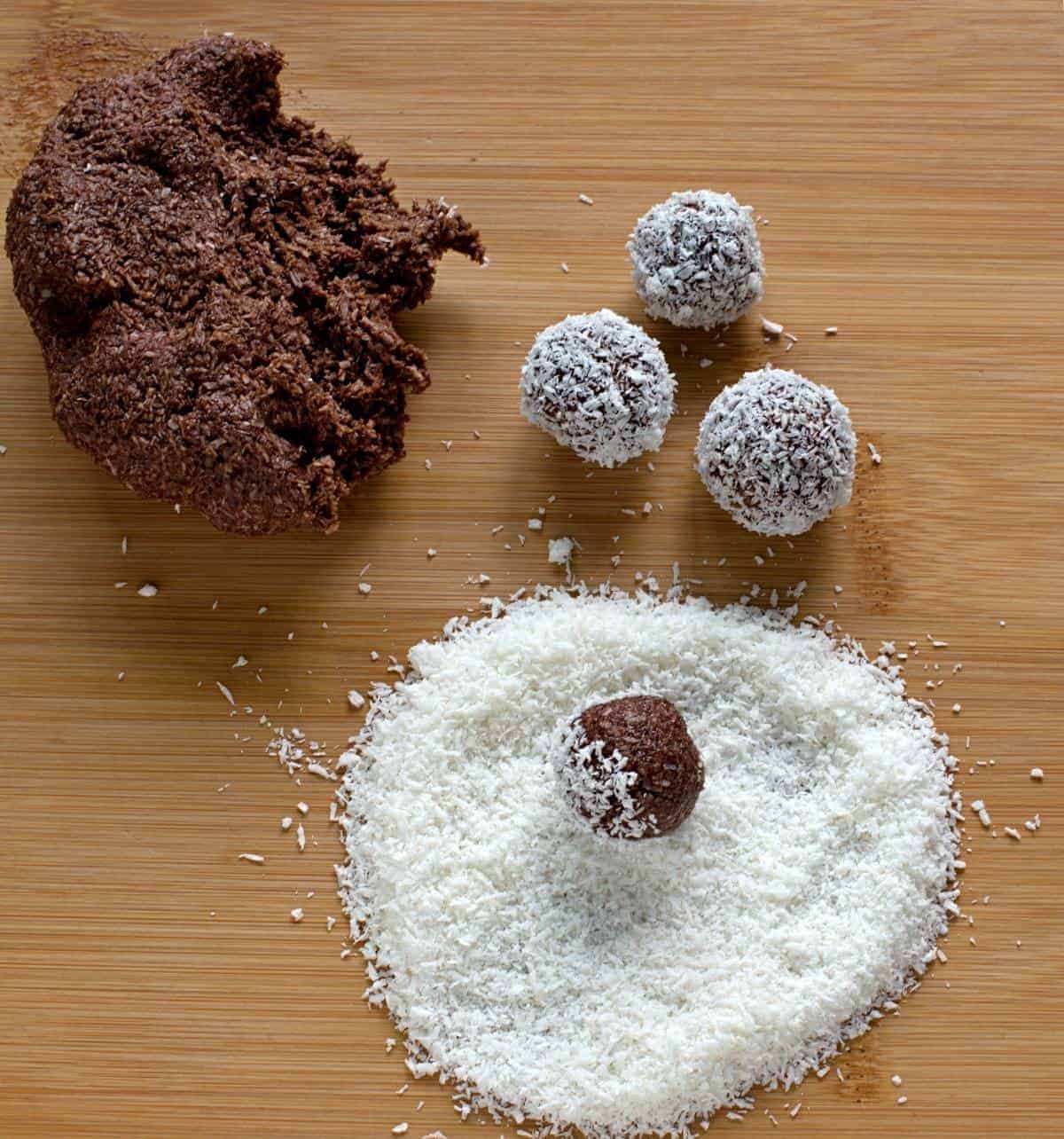 Making coconut balls.