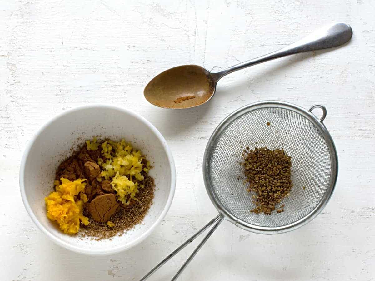 Making homemade gingerbread spice mix.