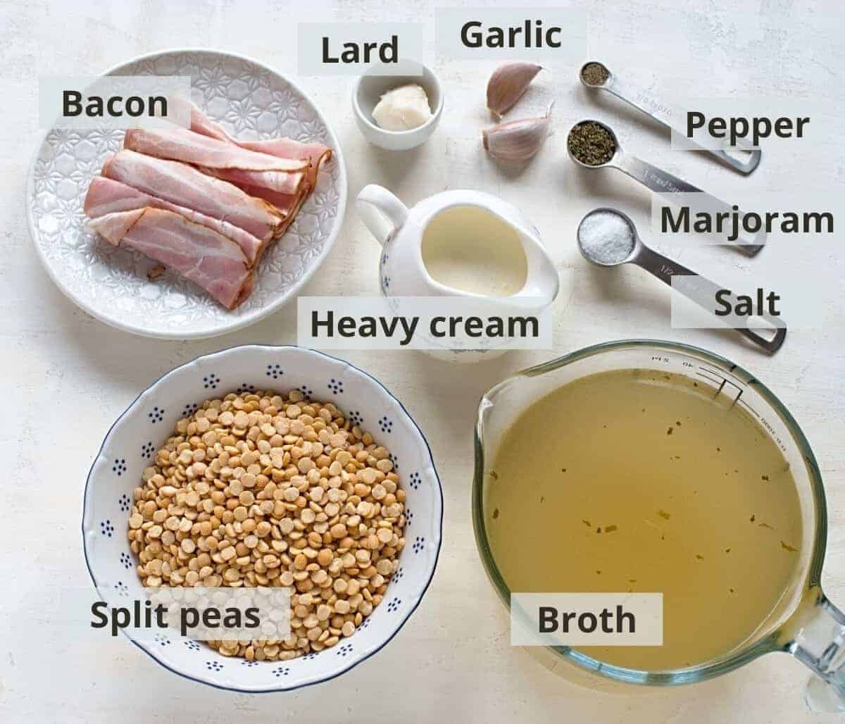 Czech split pea soup hrachová polévka ingredients