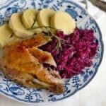 Bohemian roast duck with cabbage and dumplings.