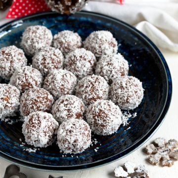 Rum balls served on a plate.