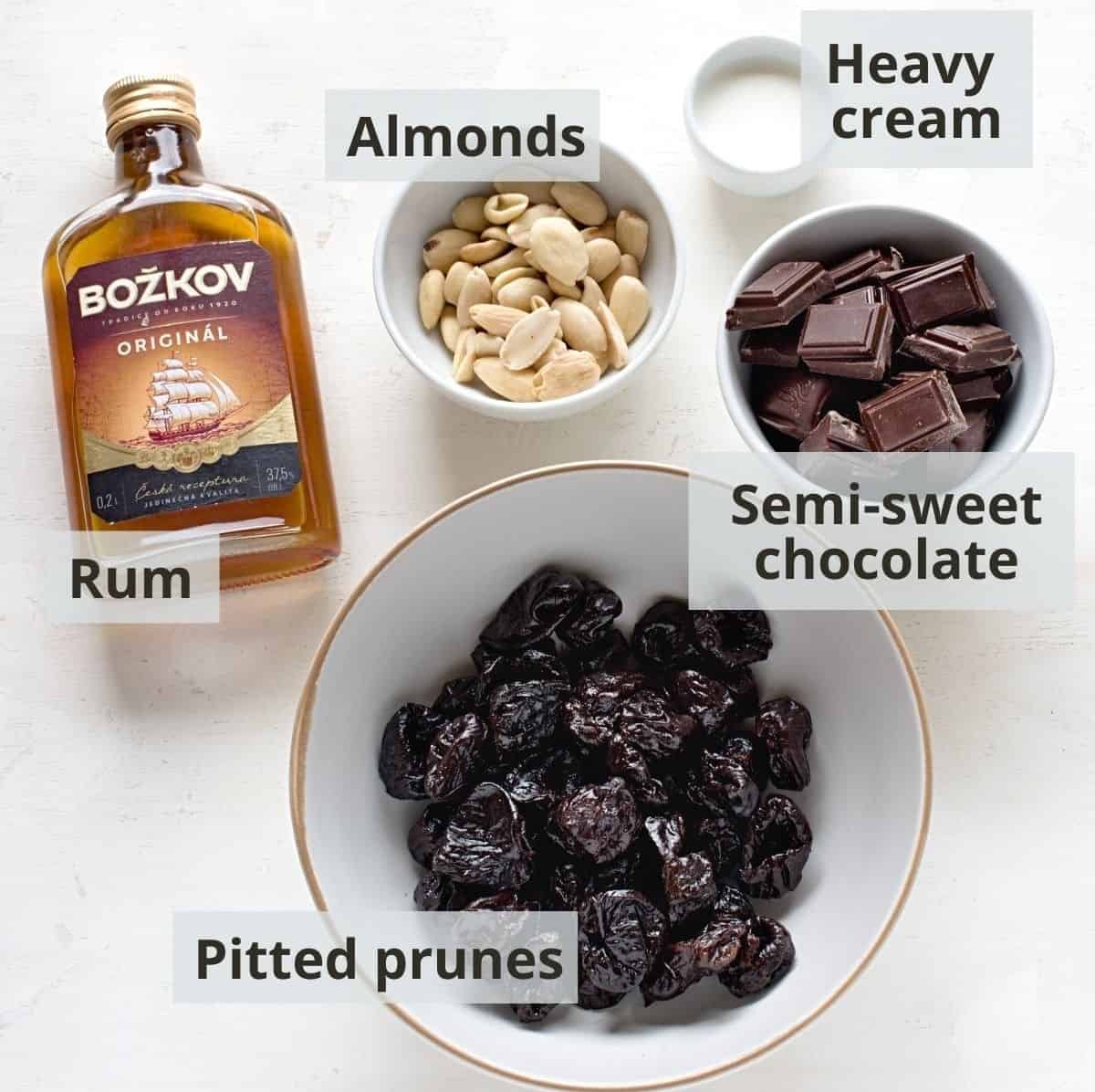 Almond stuffed prunes ingredients listed.