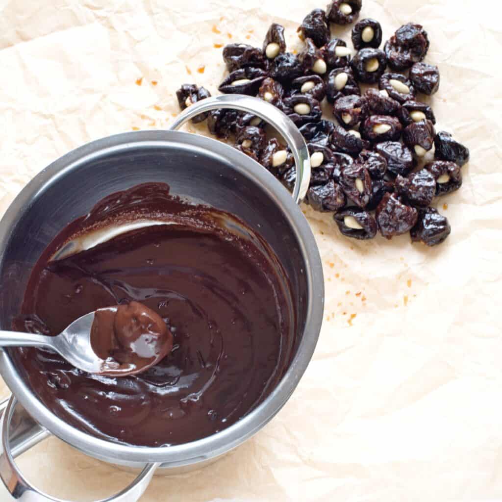 Sweets Using Prunes Almond Stuffed Prunes Coated in Chocolate - Cook Like Czechs