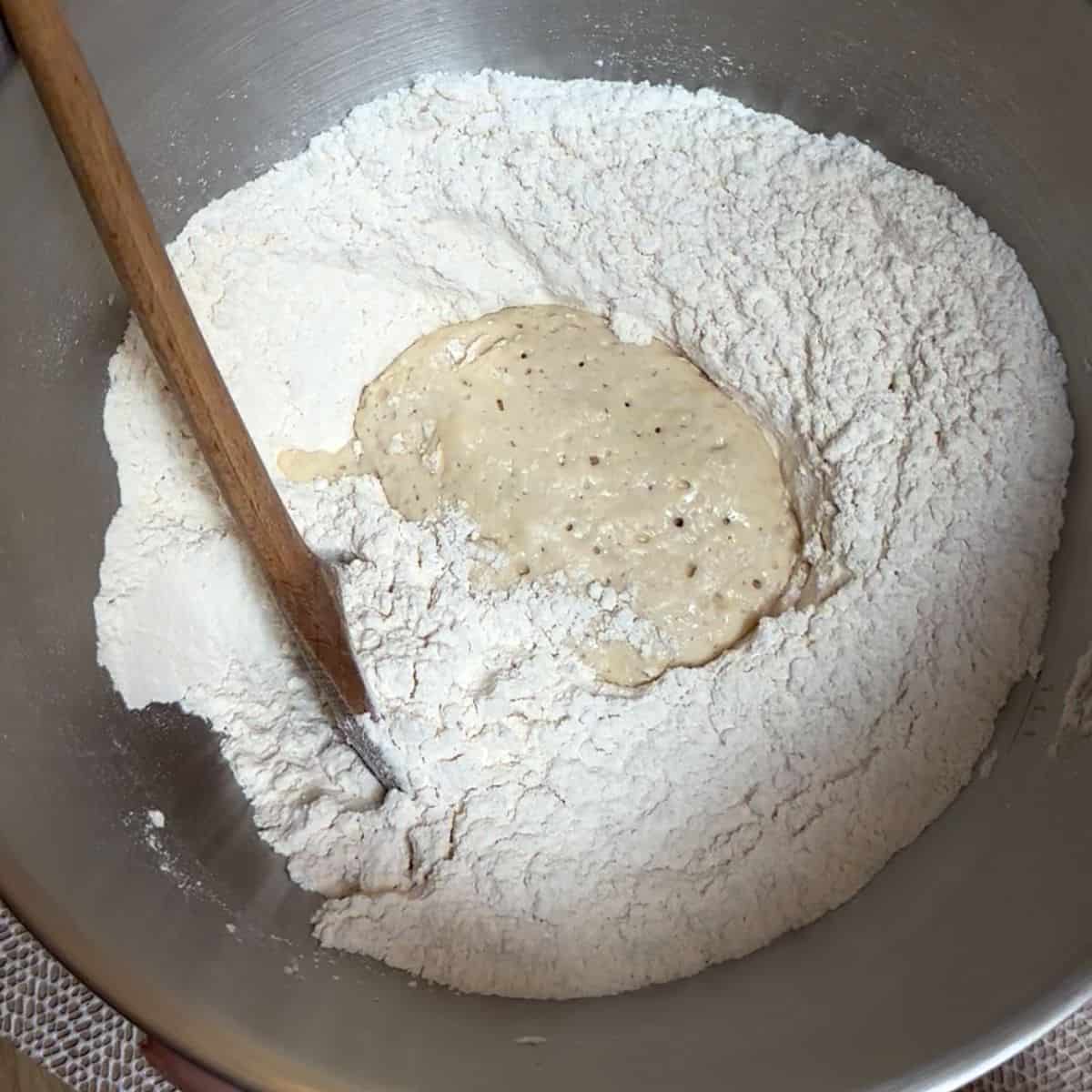 Activated yeast starter in a bowl.