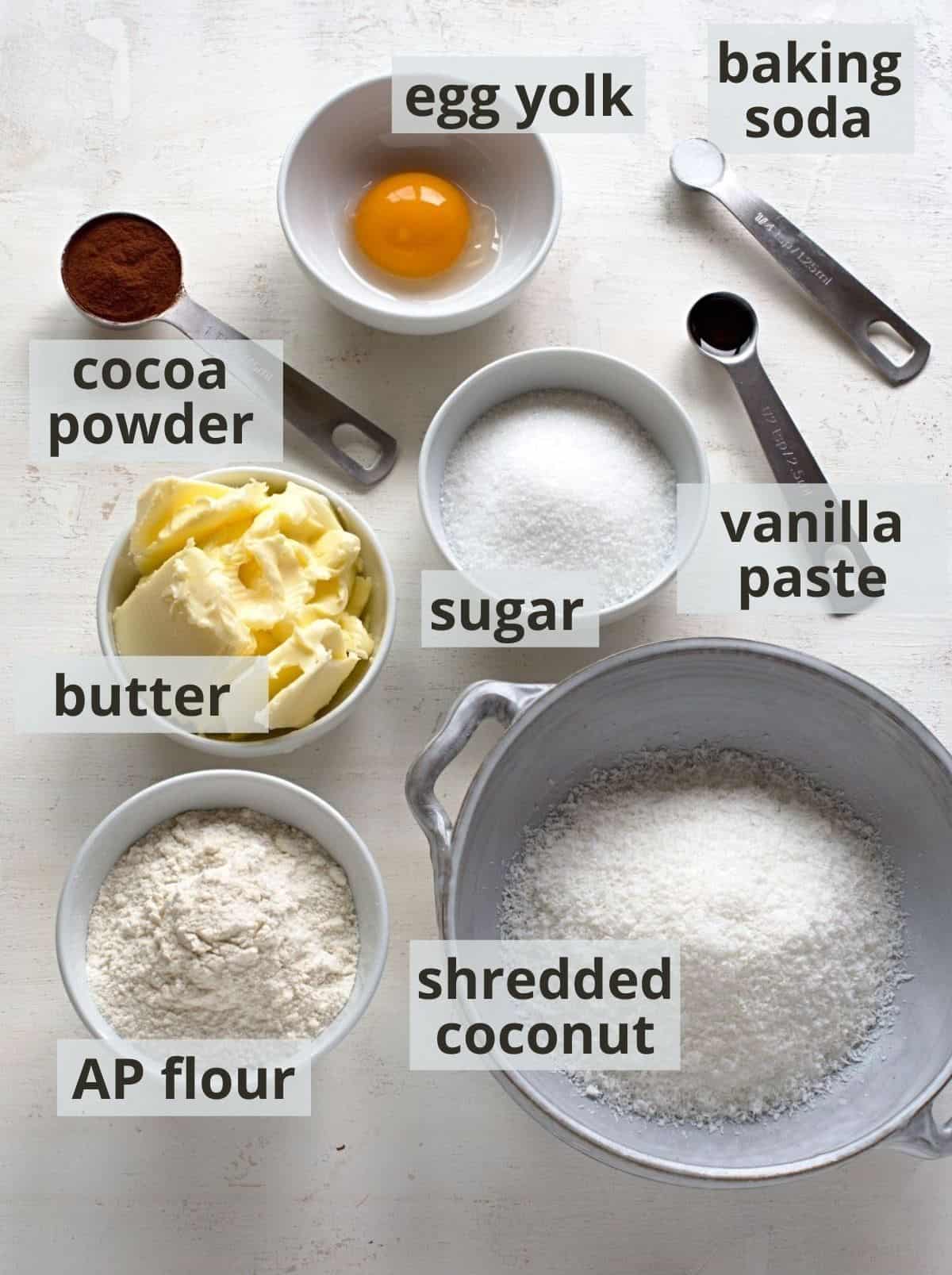 Czech coconut biscuits ingredients listed with captions.