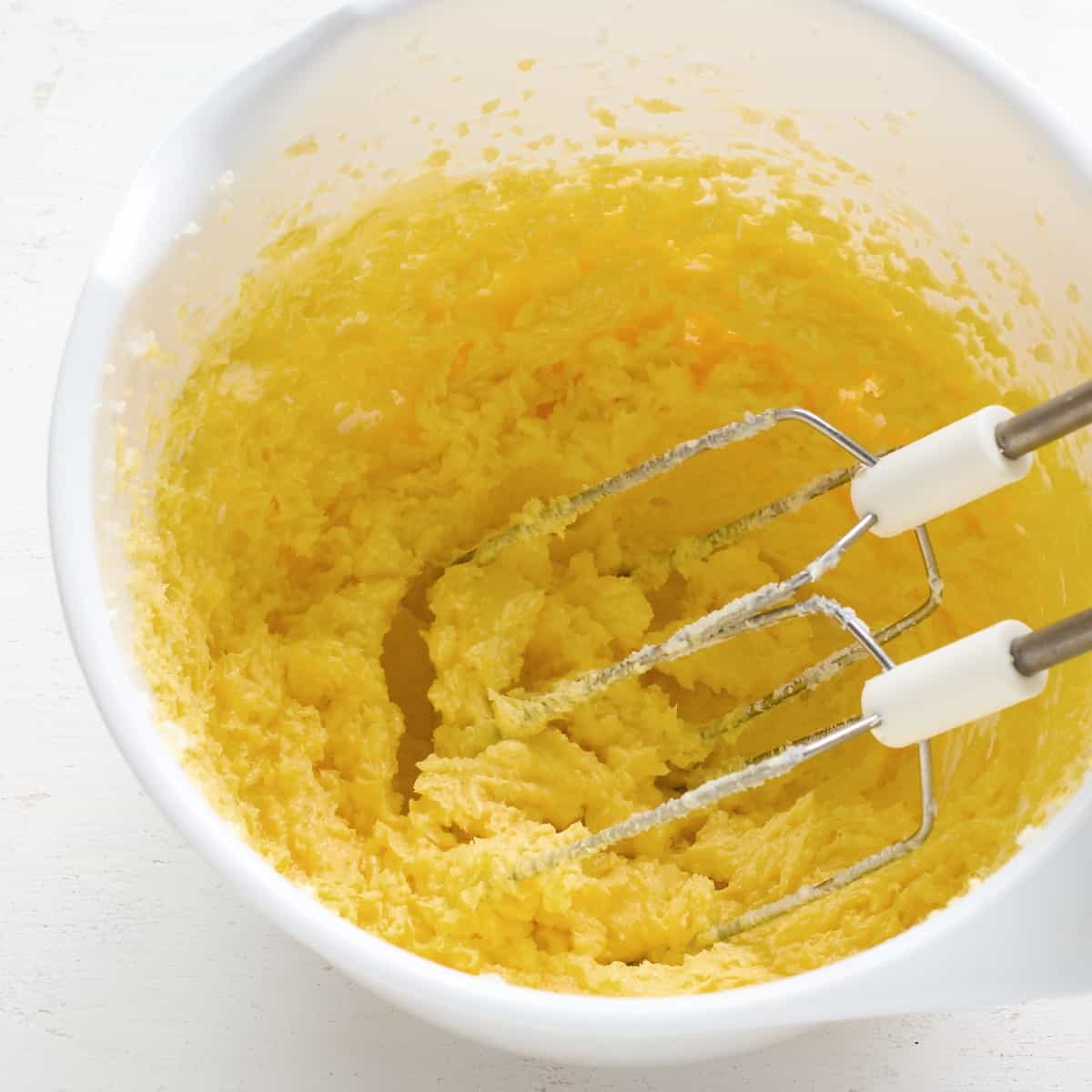 Creamed butter with sugar and egg yolks.