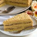 A slice of Czech medovnik honey cake.