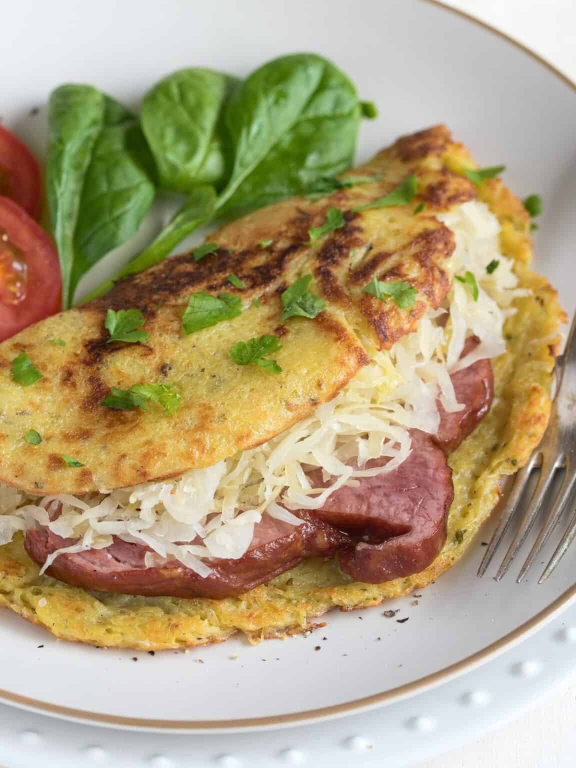 Czech Potato Pancakes Filled with Smoked Meat and Sauerkraut
