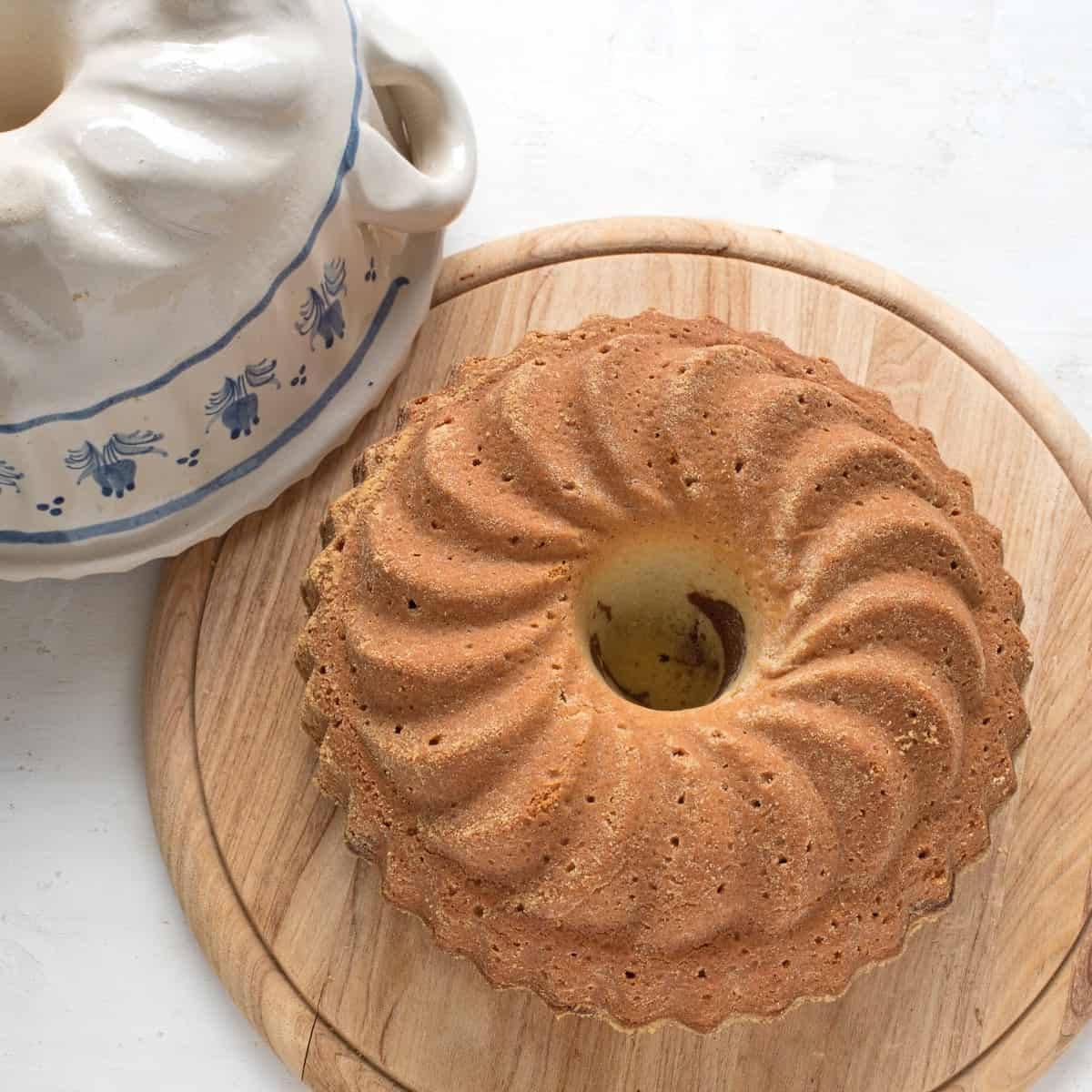 Baked bundt cake taken out of the pan.
