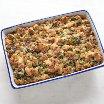 Baked Sekanice stuffing out of the oven.