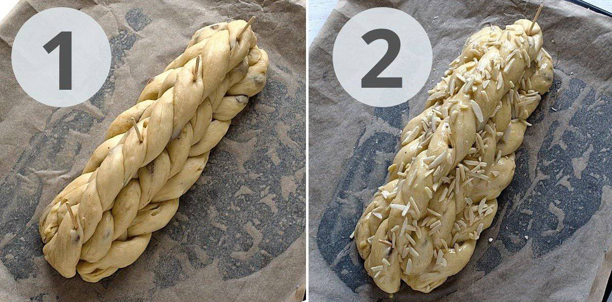 Czech braided bread before and after raising.