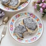 Czech Beleše pancakes covered with plum butter and poppy seeds.