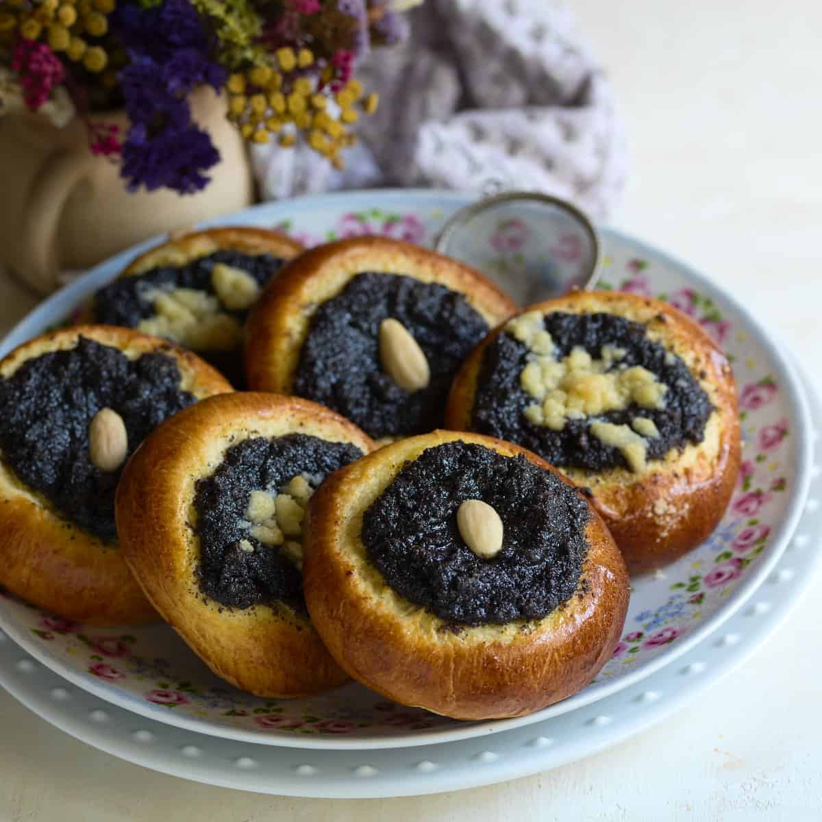 Czech poppy seed kolache served on a plate.