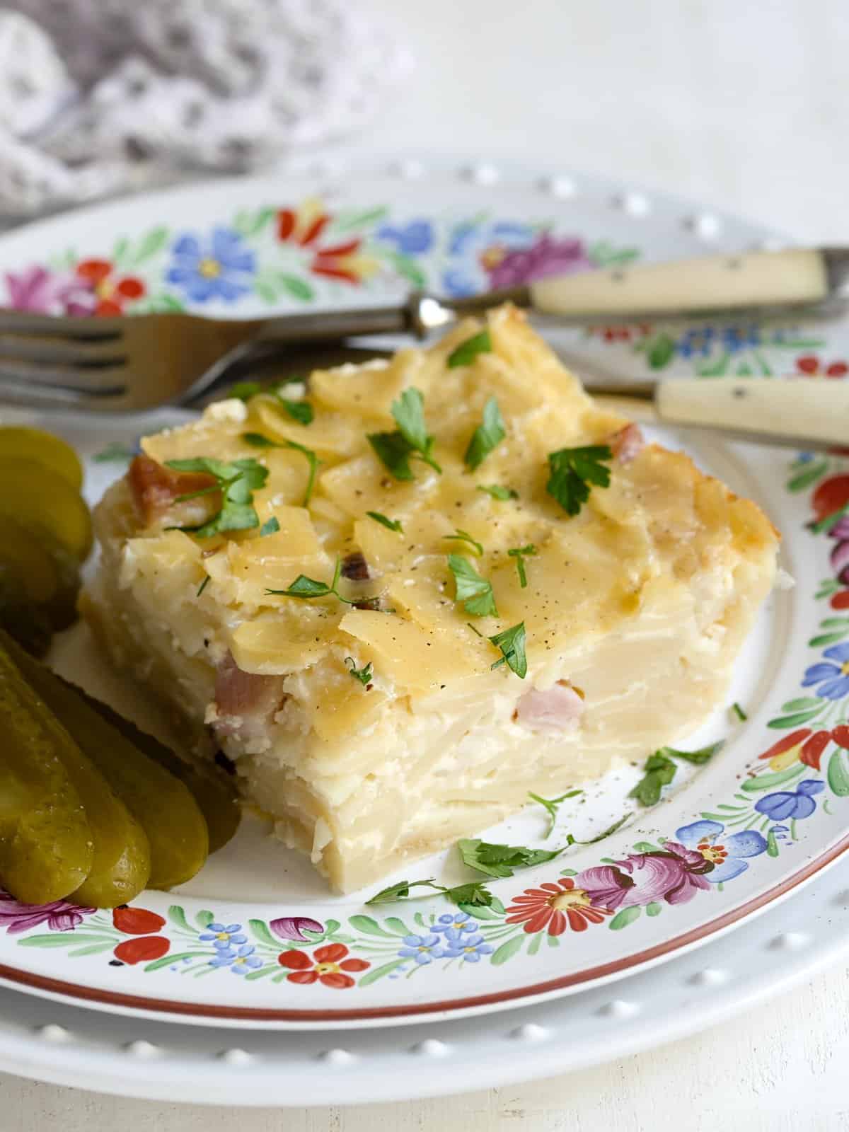 Czech sunkofleky served with dill pickles.