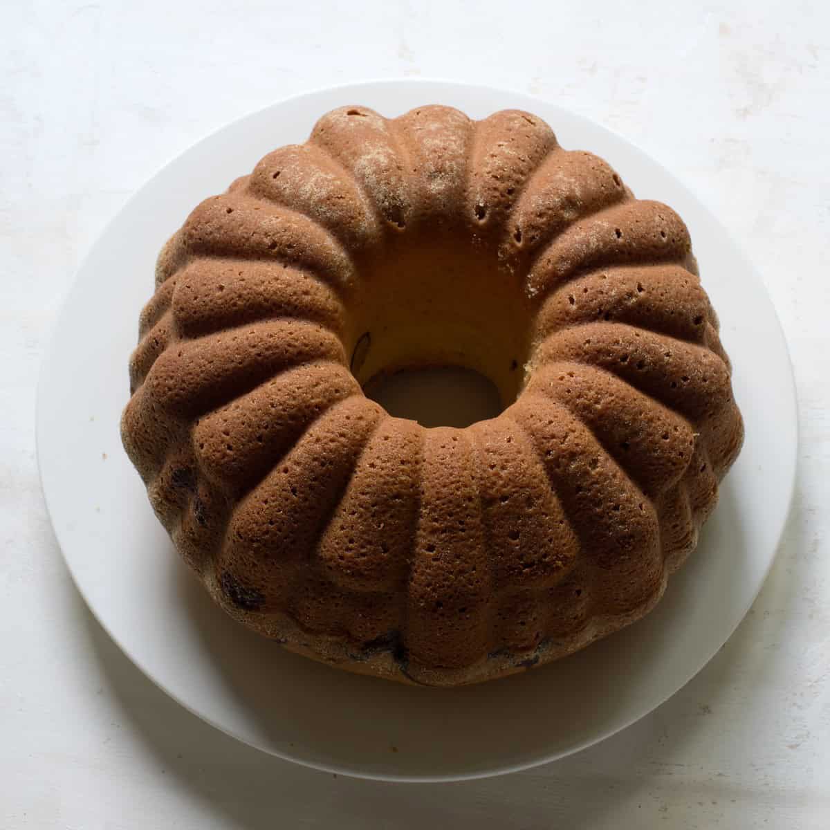 Czech bábovka cake baked, removed from the pan.