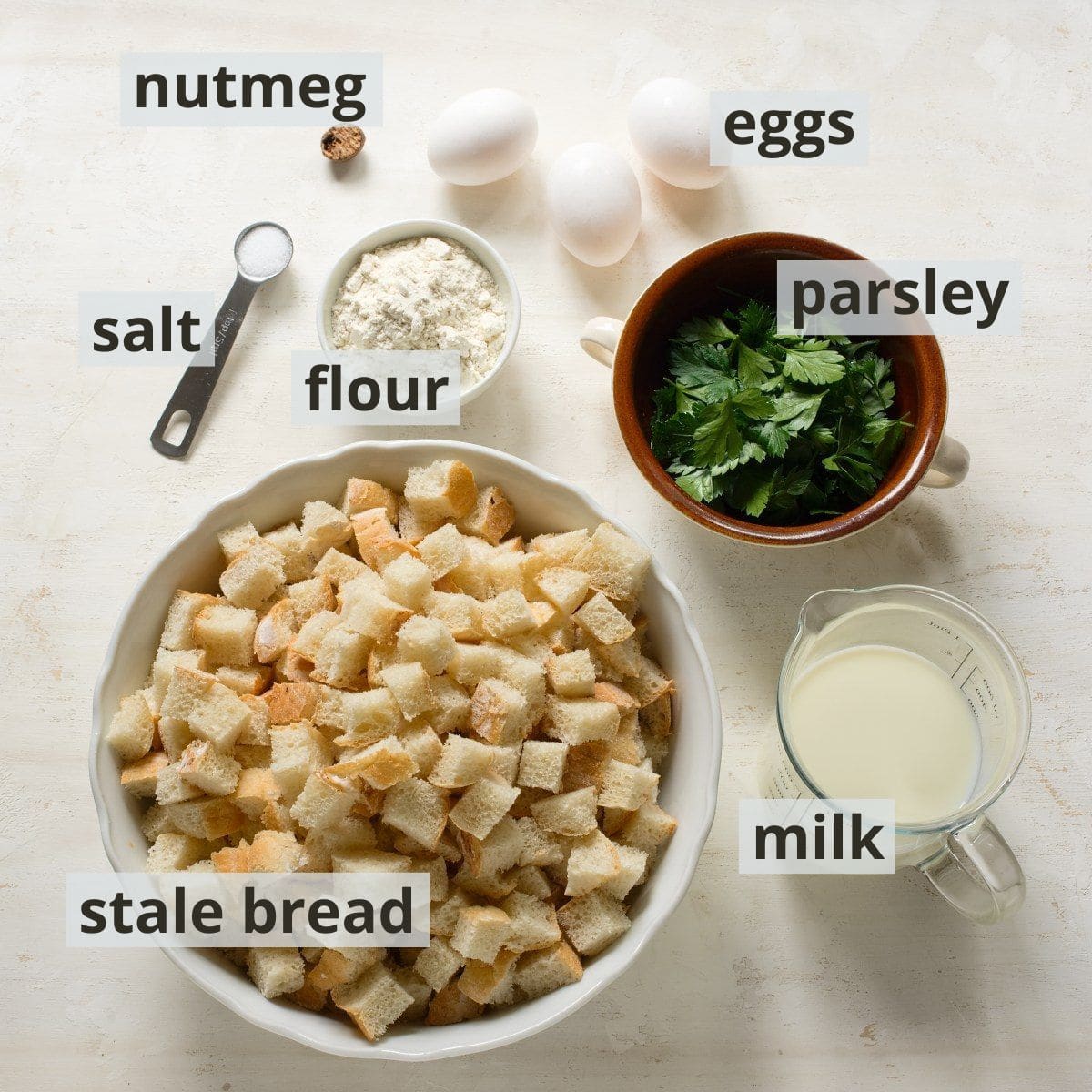 Labeled ingredients for Carlsbad dumplings.
