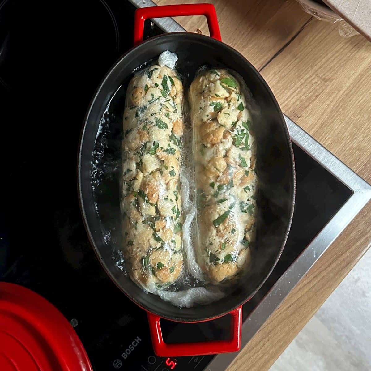 Cooking Carlsbad dumplings in water.