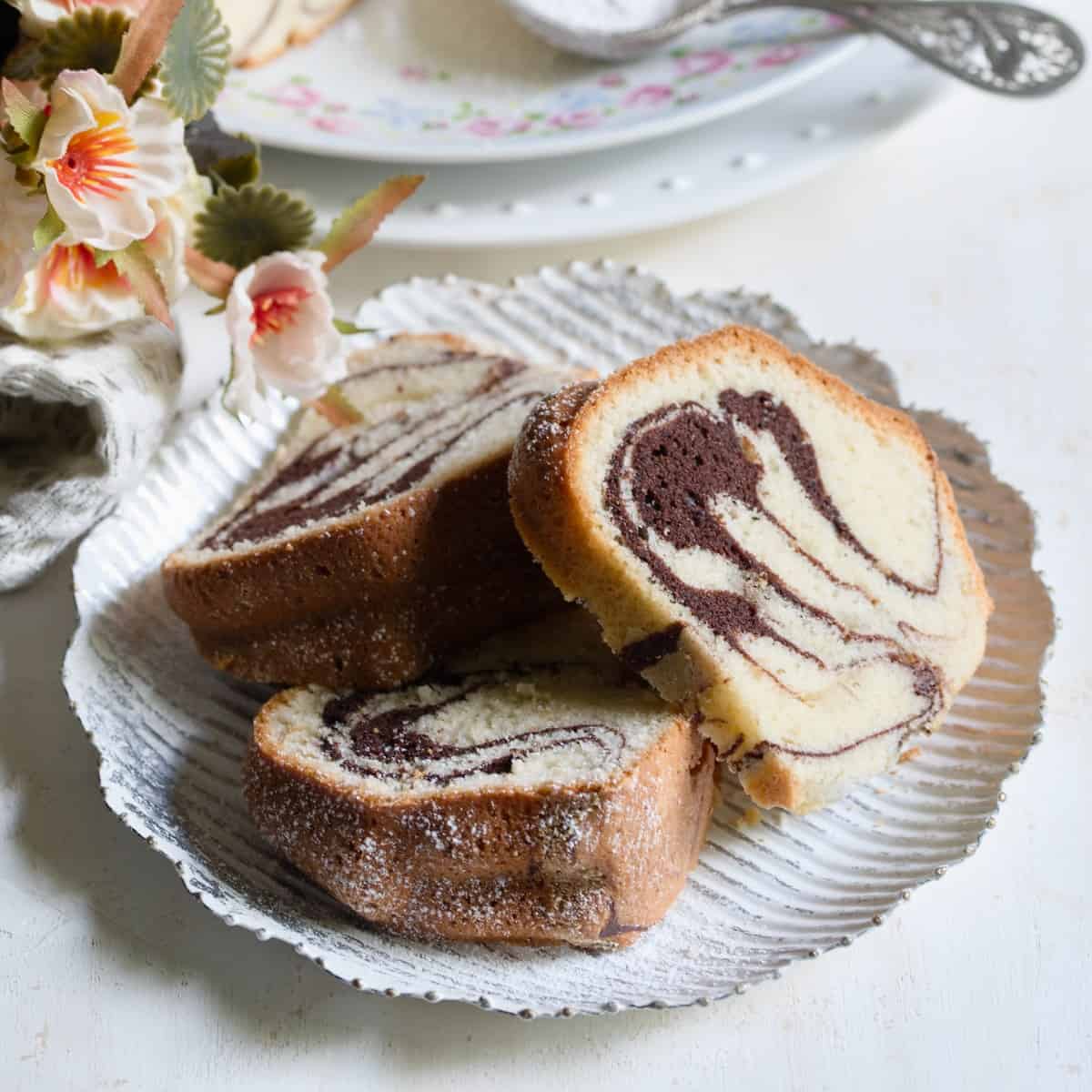Three slices of Czech babovka cake.