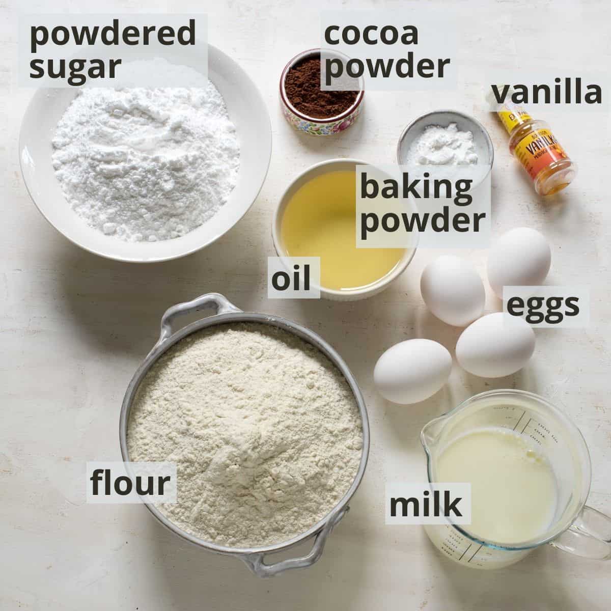 Labeled ingredients for Czech babovka bundt cake.
