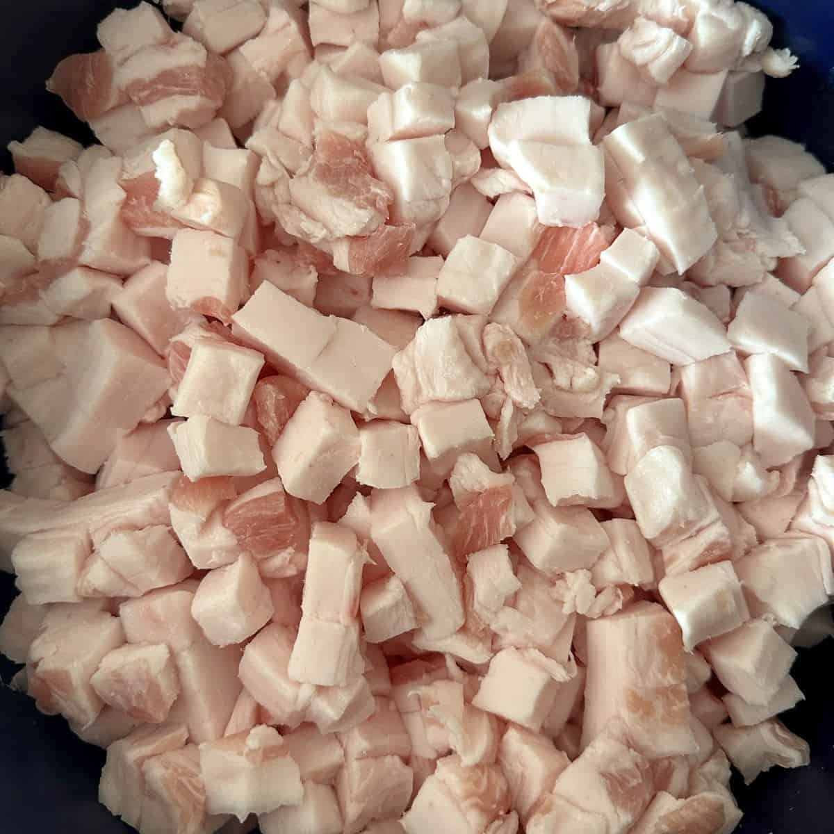 Cubed pork fat.