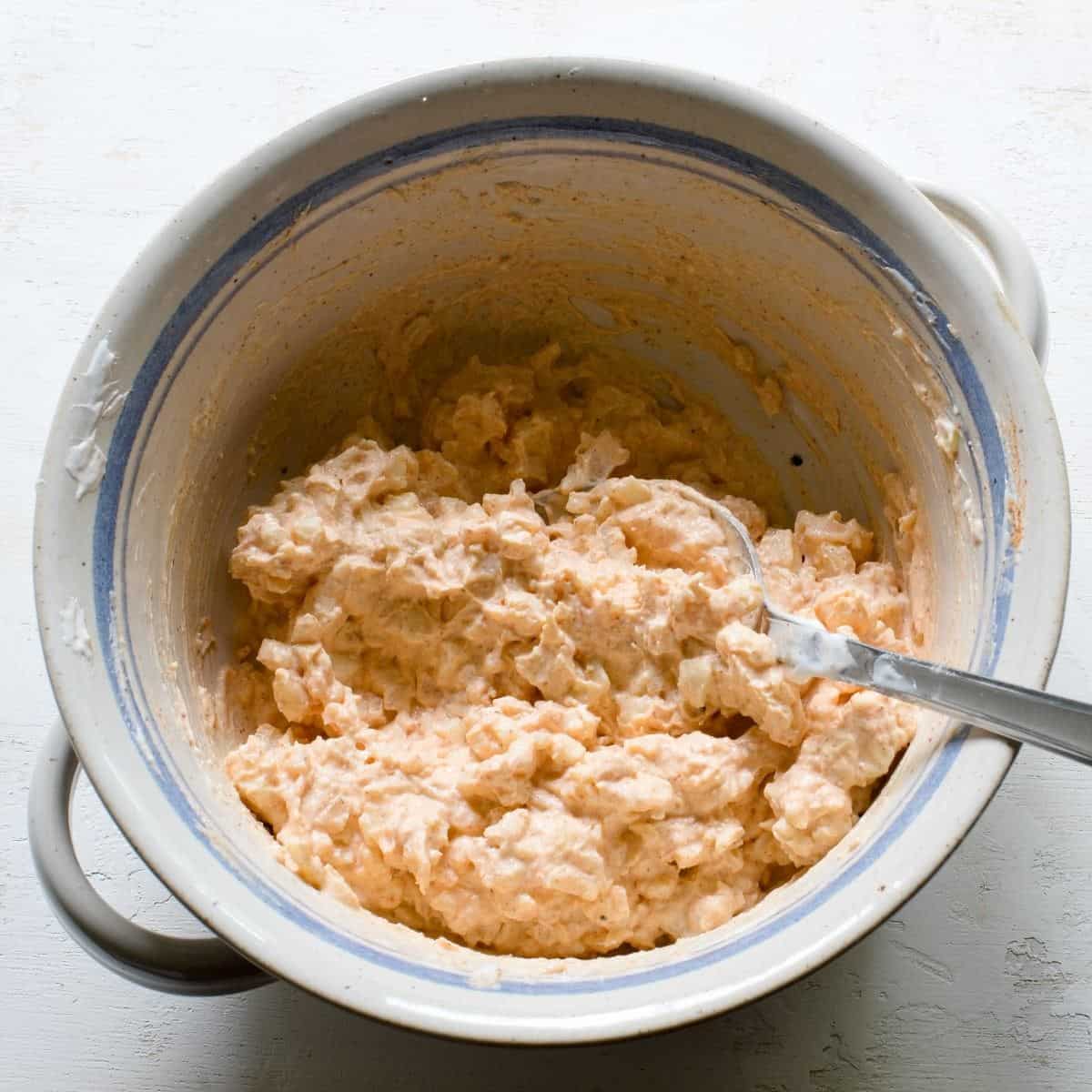 Finished Czech Romadur bread spread in a bowl.